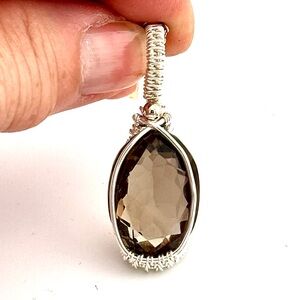 HAND CRAFTED Smoky Quartz Silver-Filled Wire Wrap Minimalistic Pendant Necklace